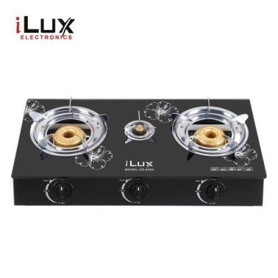 Ilux Cuisinière à Gaz – Allumage Automatique – Réchaud Vitré – GS-8200 – 3 Feux – Noir