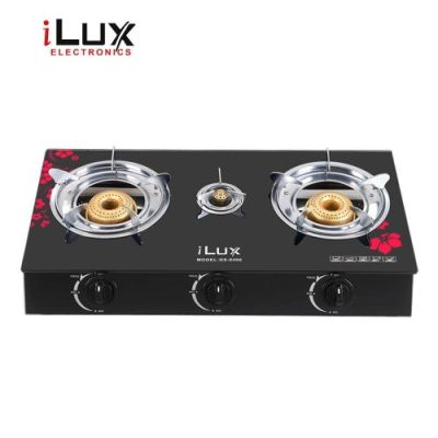 Ilux Cuisinière à Gaz – Allumage Automatique – Réchaud Vitré – GS-8400 – 3 Feux – Noir