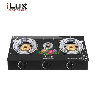 Ilux Cuisinière à Gaz – Allumage Automatique – Réchaud Vitré – GS-8500 – 3 Feux – Noir