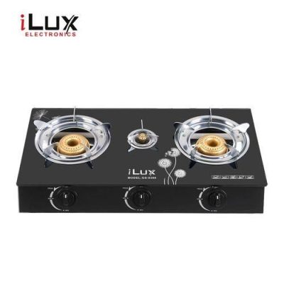 Ilux Cuisinière à Gaz – Allumage Automatique – Réchaud Vitré – GS-8300 – 3 Feux – Noir