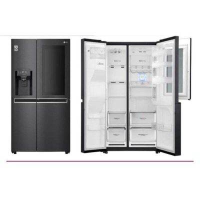 LG 674 litres Réfrigérateur côte à côte Double système de refroidissement avec distributeur d’eau Onduleur Compresseur Noir foncé – GCX257CQVV