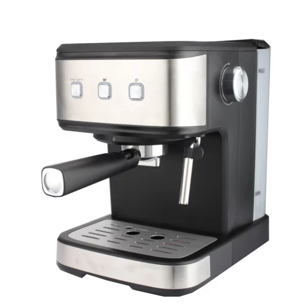 CAFE EXPRESSO  220-240V~ 50-60Hz 850W    Pompe à pression puissante de 15 bars Chaudière en alliage d'aluminium moulé sous pression Réservoir d'eau transparent amovible de 1,5 L 2 tasses de filtre en acier inoxydable double Avec fonction de moussage à haute pression Avec dispositif protégé contre la surchauffe et la surpression Plateau amovible pour un nettoyage facile Bouton vapeur réglable – Image 3