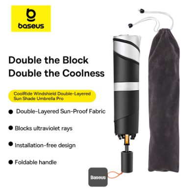 C20656100111-00  Baseus CoolRide Pare-brise à double couche Parapluie Pro / Poignée pliable / Protection ultime contre les rayons UV et la chaleur pour les voitures (petites) – Noir